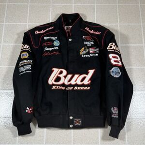 Vintage Dale Earnhardt Jr #8 Budweiser NASCAR JH Design Jacket Black Y2K Sz M